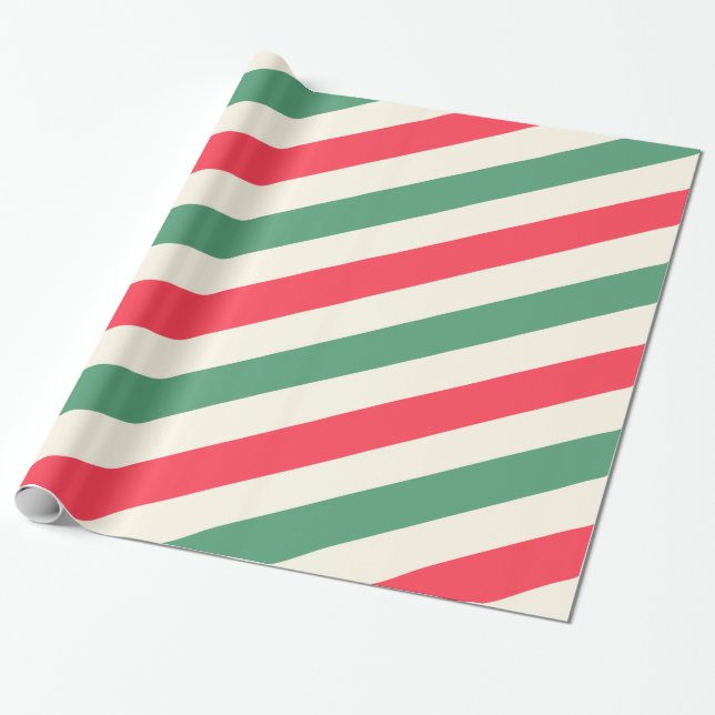 White, green and red stripes christmas wrapping paper (Unrolled)