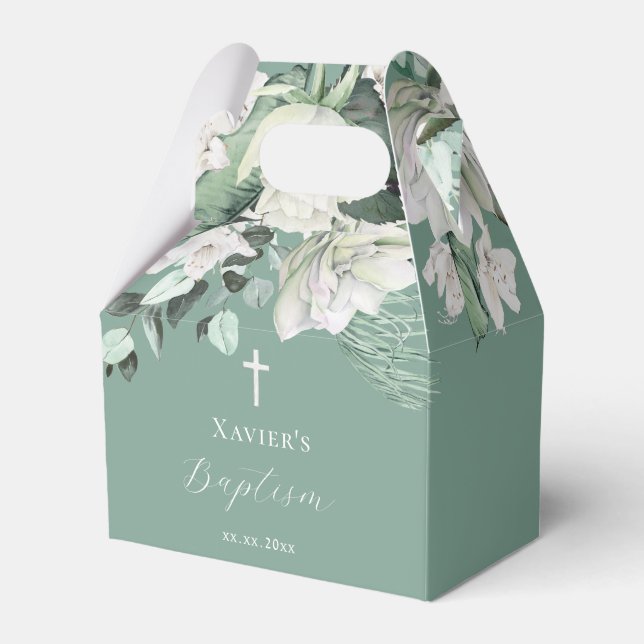 white green bouquet Baptism Favour Box (Front Side)