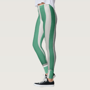 White + Green Broad Stripe Leggings