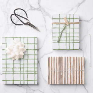 White Green Brown Tan Stripes Birthday Wrapping Paper Sheet