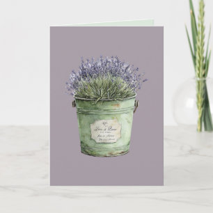 White Green Bucket Lavender Flowers Card