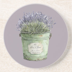 White Green Bucket Lavender Flowers Coaster