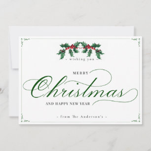  White Green Classic Merry Christmas New Year Card