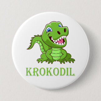 white green crocodile cartoon 7.5 cm round badge