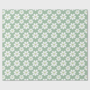 White Green Daisy Pattern Wrapping Paper