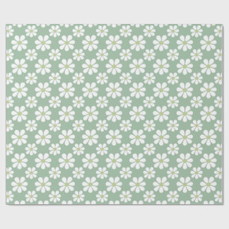 White Green Daisy Pattern  Wrapping Paper