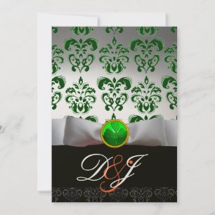 WHITE GREEN DAMASK & SHAMROCK MONOGRAM GOLD Orange Invitation
