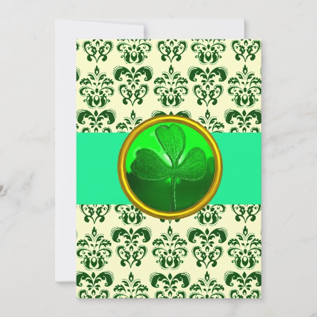 WHITE GREEN DAMASK WITH SHAMROCK St Patrick's Day Invitation (Front)