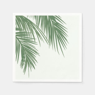 White Green Elegant Tropical Palm Leaves Wedding Napkin