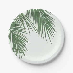 White Green Elegant Tropical Palm Leaves Wedding Paper Plate