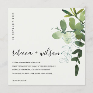 WHITE GREEN EUCALYPTUS FOLIAGE WATERCOLOR WEDDING INVITATION