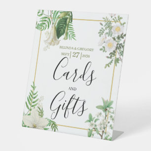 White Green Floral Gold Wedding Cards & Gifts Pedestal Sign