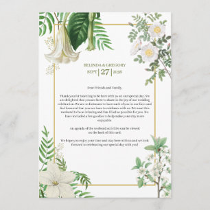 White Green Floral Gold Wedding Itinerary Program Programme