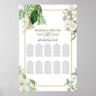 White Green Floral Gold Wedding Seating Chart