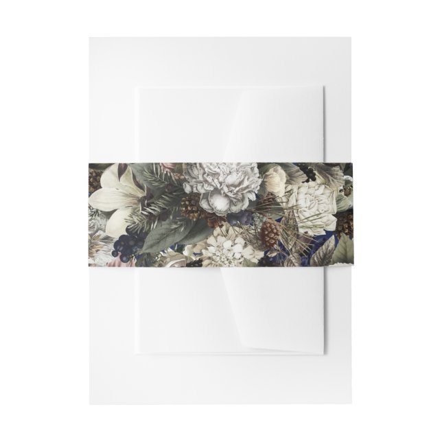 White Green Floral Invitation Belly Band (Front Example)