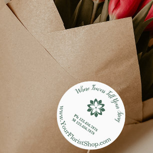 White & Green Florist Shop Round Product Labels