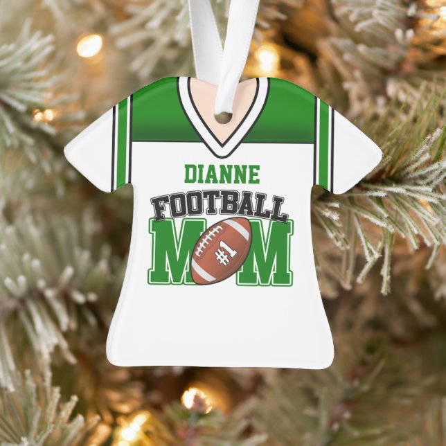 White/Green Football Mum Jersey Ornament (Tree)