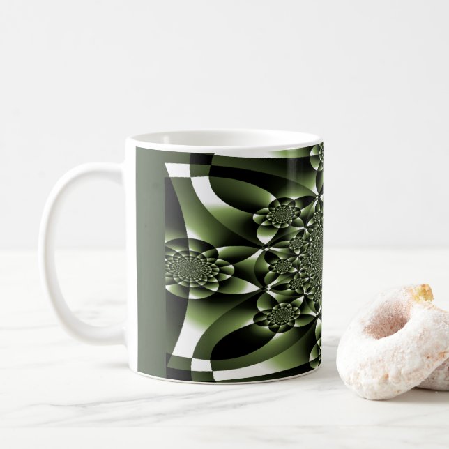 White Green Forest Leaf Petals Coffee Mug (With Donut)