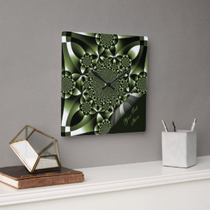 White Green Forest Leaf Petals Page Curl Square Wall Clock