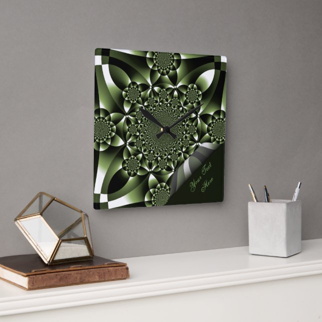 White Green Forest Leaf Petals Page Curl Square Wall Clock (Office)