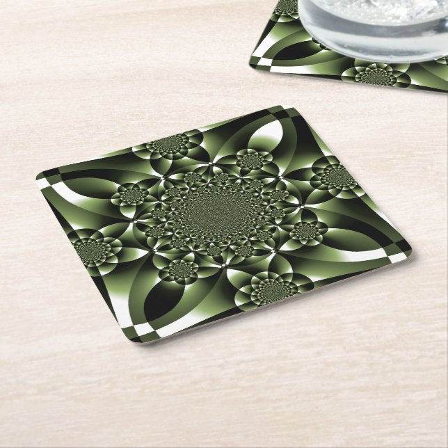 White Green Forest Leaf Petals Square Paper Coaster (Angled)