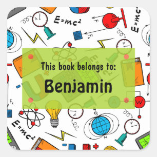 White Green Fun School Supplies  Personalised Square Sticker