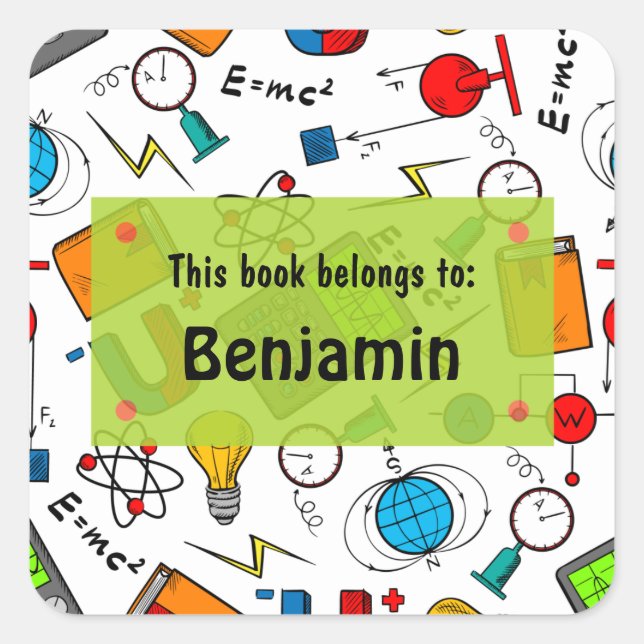 White Green Fun School Supplies  Personalised Square Sticker (Front)