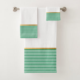 WHITE GREEN GOLD BATHROOM TOWEL SET