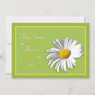 White Green Gold Daisy Wedding Invitation