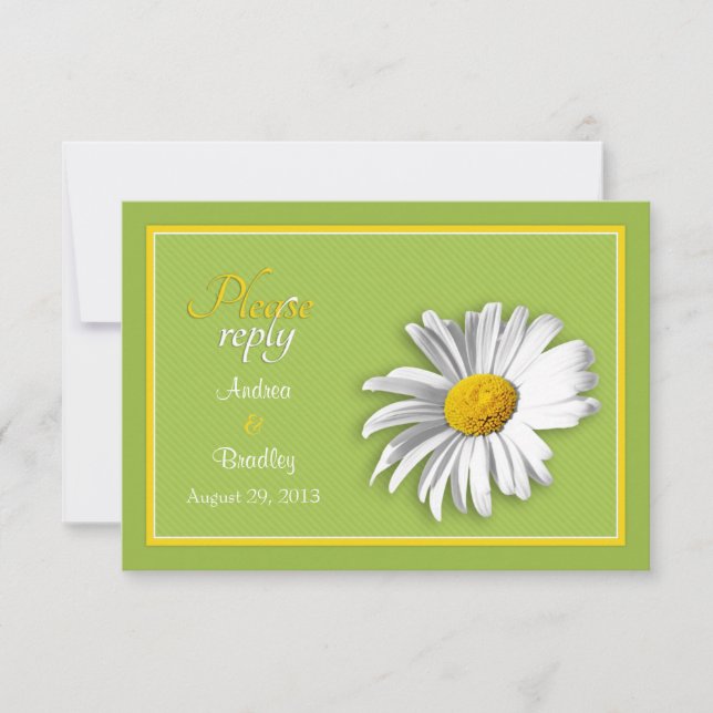 White Green Gold Daisy Wedding RSVP Reply Card (Front)