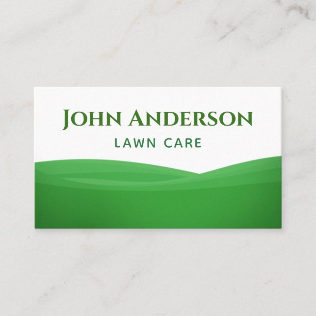 White & Green Grass Lawn Care Yard Work Minimal Business Card (Front)