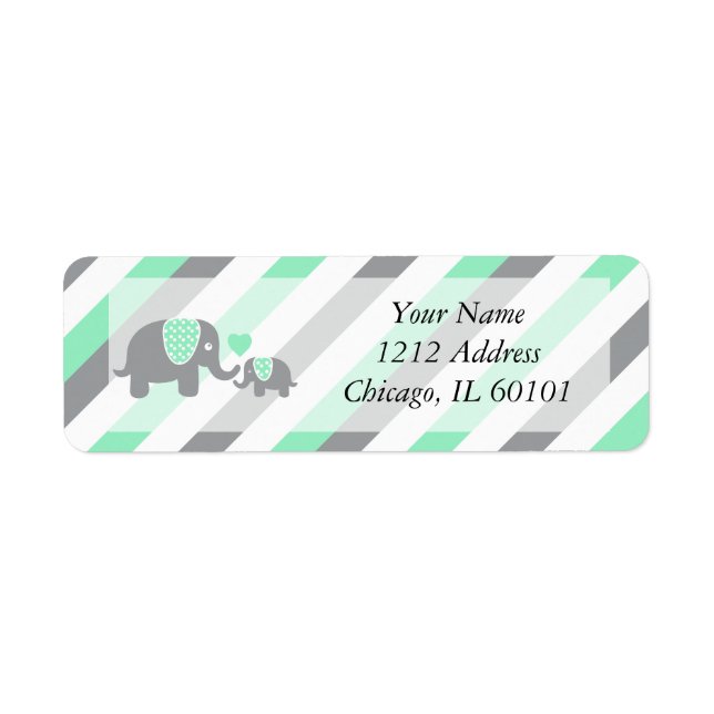 White, Green & Grey Stripe Elephants Baby Shower (Front)