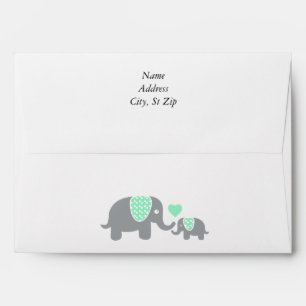 White, Green & Grey Stripe Elephants Baby Shower Envelope