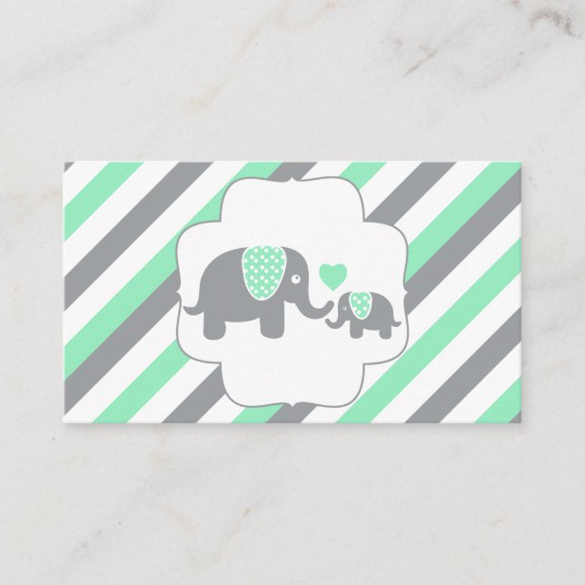 White, Green & Grey Stripe Elephants Book Raffle Enclosure Card (Front)