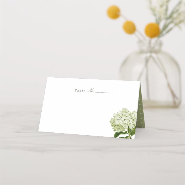 White Green Hydrangea Blank Place Card (Front)