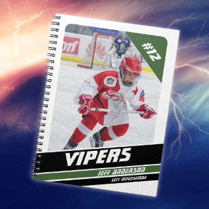 White Green Ice Hockey Jersey Number Notebook