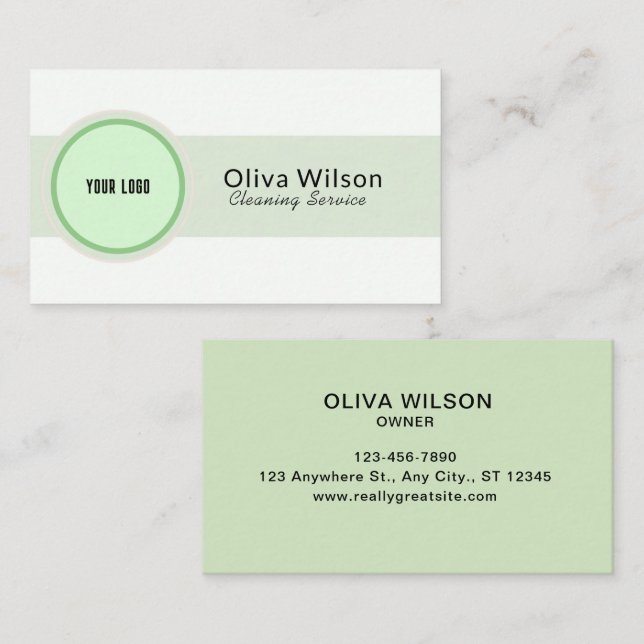White Green Illustrative Cleaning Service Business Business Card (Front/Back)