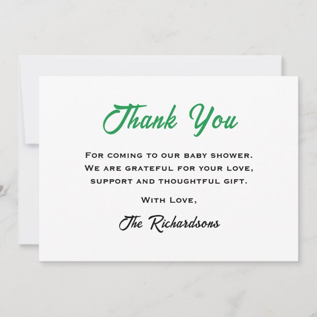 White Green Irish Baby Shower Little Shamrock Cool Thank You Card (Front)
