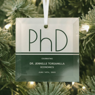 White Green Keepsake PhD Graduation Glass Tree Decoration