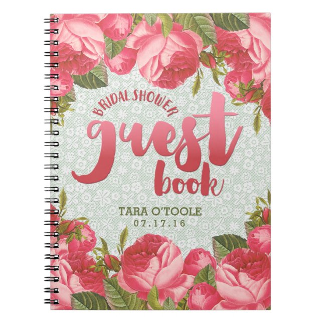 White & Green Lace Bridal Shower Guest Book (Front)