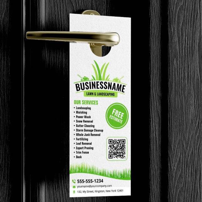 White Green Lawn Care Landscaping Mowing Lawncare Door Hanger (Creator Uploaded)