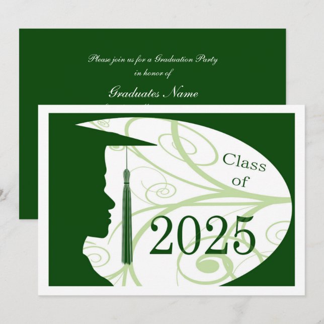 White/Green Man Silhouette 2025 Graduation Party Invitation (Front/Back)