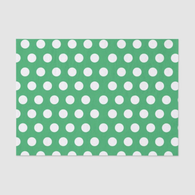 White & Green Medium Polka Dot Party Tissue Paper (Front)