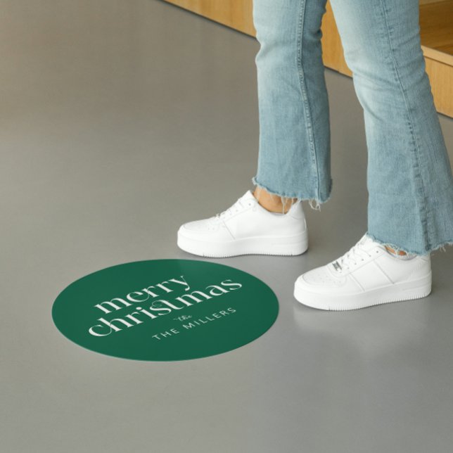 White Green Merry Christmas Retro Typography Classic Round Sticker (Creator Uploaded)