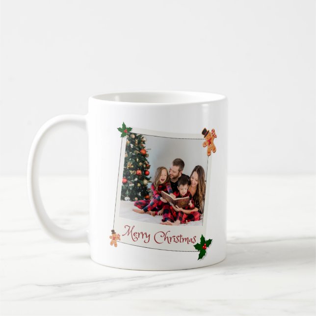 White Green Merry ChristmasFamily Photo Mug (Left)