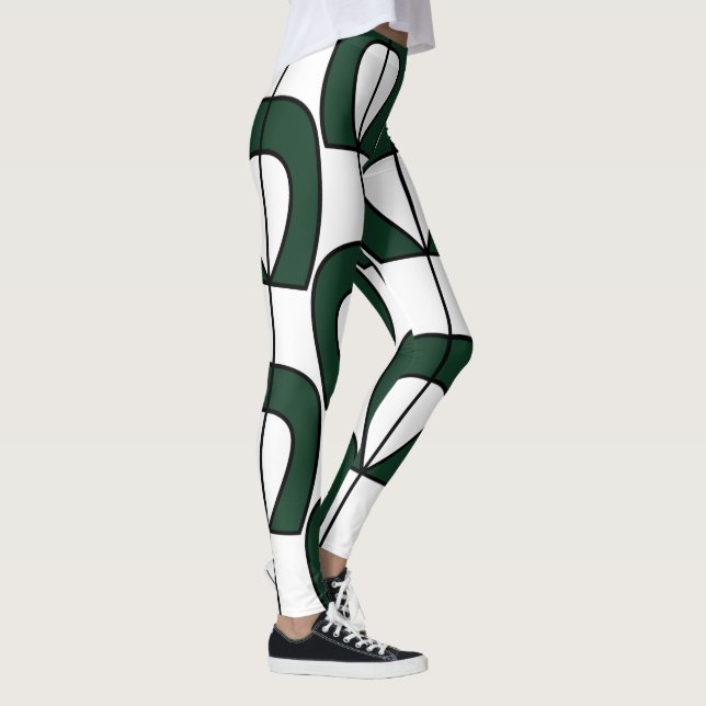 White Green Modern Geometric Fun Workout Leggings (Right)