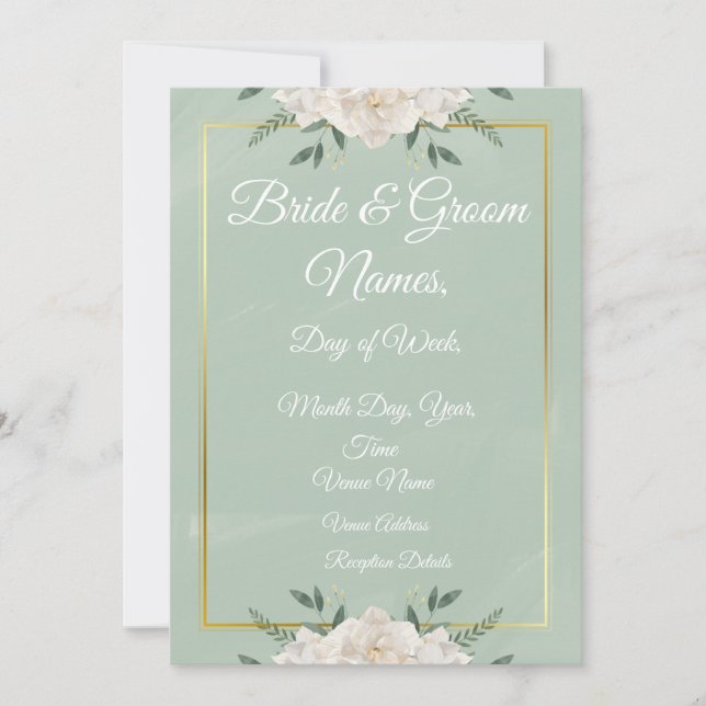 White & Green Modern Minimalist Wedding Invitation (Front)