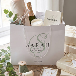 White Green Monogram Personalised Bridesmaid Large Gift Bag