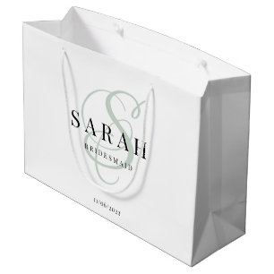 White Green Monogram Personalised Bridesmaid Large Gift Bag