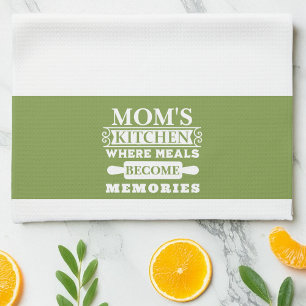 White Green Mum's Meals Become Memories Tea Towel